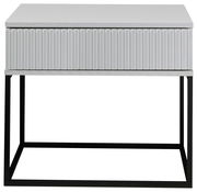 Moderne Nachtkommode mit geriffelter Front und schwarzem Metallgestell, Frontalansicht