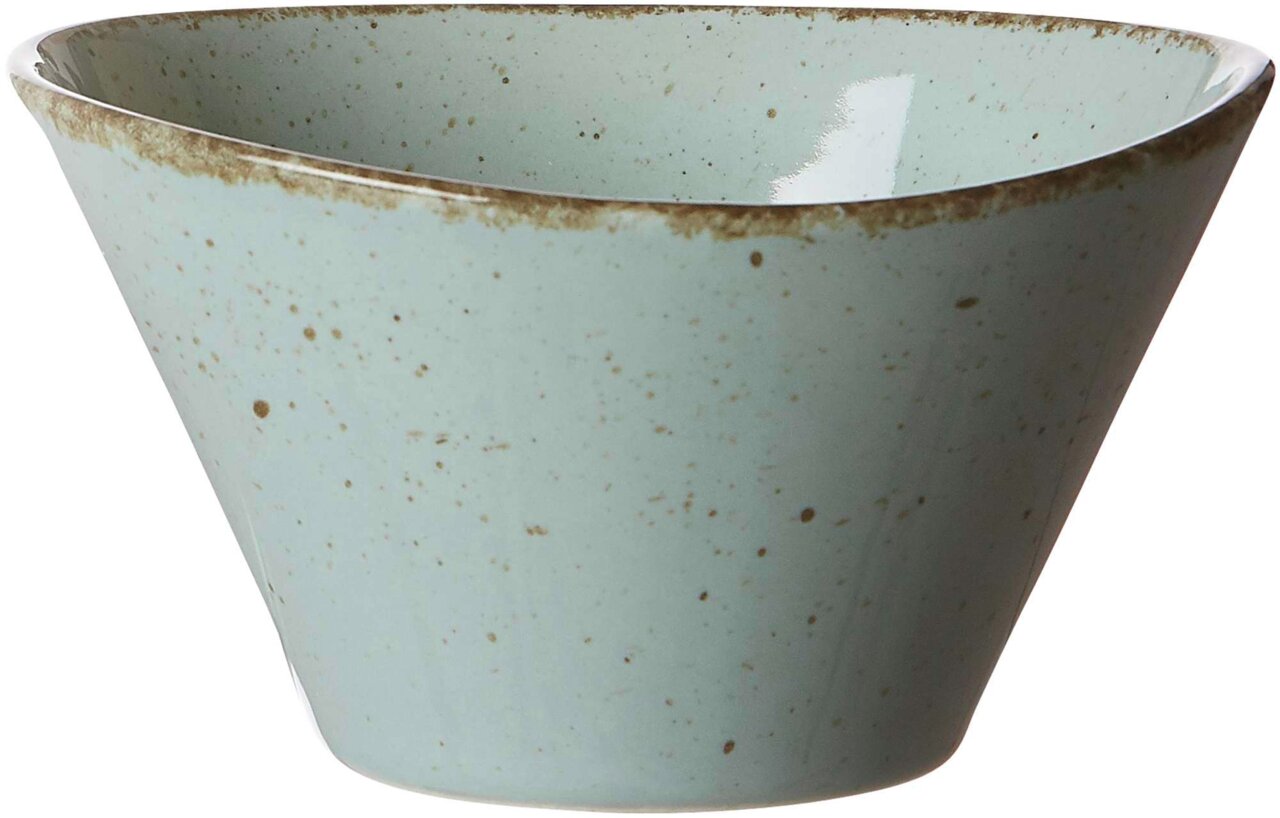Blaue Dipschale mit gesprenkeltem Design, seitliche Perspektive