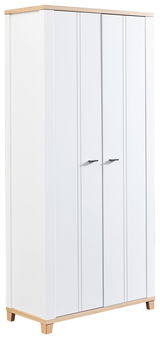 Weißer Aktenschrank mit zwei Türen, seitliche Perspektive