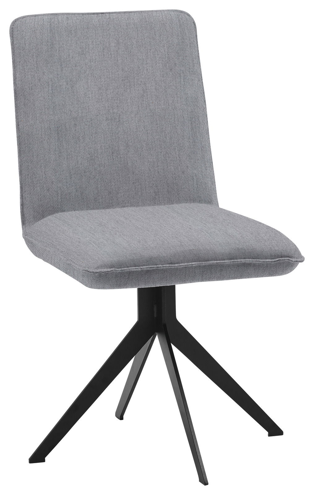 Voleo Stuhl MALIBU Grauer Stuhl mit gepolsterter Sitzfläche und Rückenlehne, schwarzes Metallgestell, seitliche Perspektive