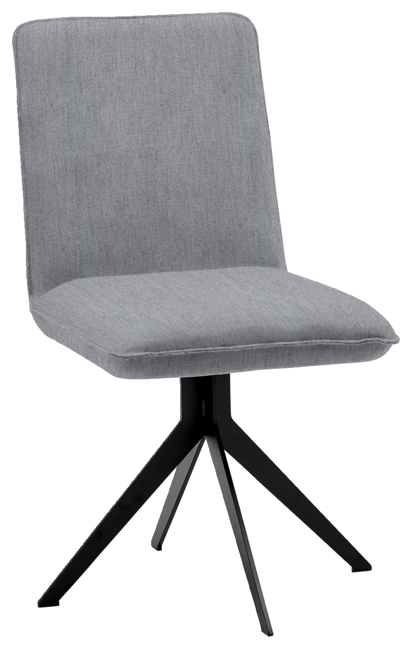 Voleo Stuhl MALIBU Grauer Stuhl mit gepolsterter Sitzfläche und Rückenlehne, schwarzes Metallgestell, seitliche Perspektive