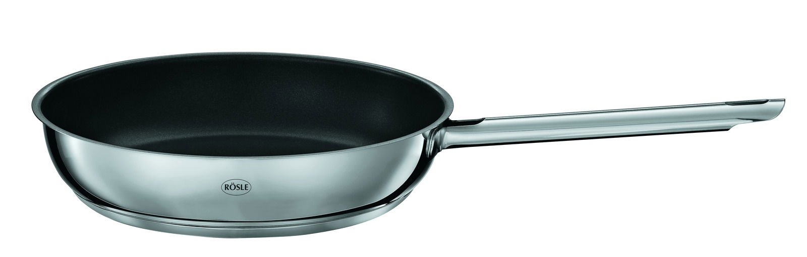 Bratpfanne Elegance 28 cm aus Edelstahl mit langem Griff, seitliche Perspektive