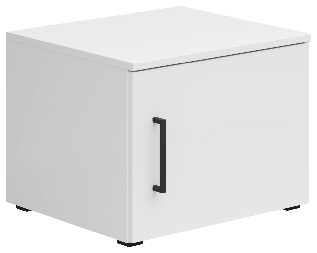 Carryhome Aufsatzschrank MULTISTAURAUM Weißer Aufsatzschrank mit schwarzem Griff, perspektivisch von vorne links gesehen.