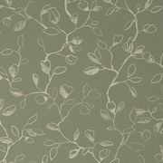 Grüne Bettwäsche mit weißem, skizzenhaftem Blumen- und Blättermuster, Draufsicht