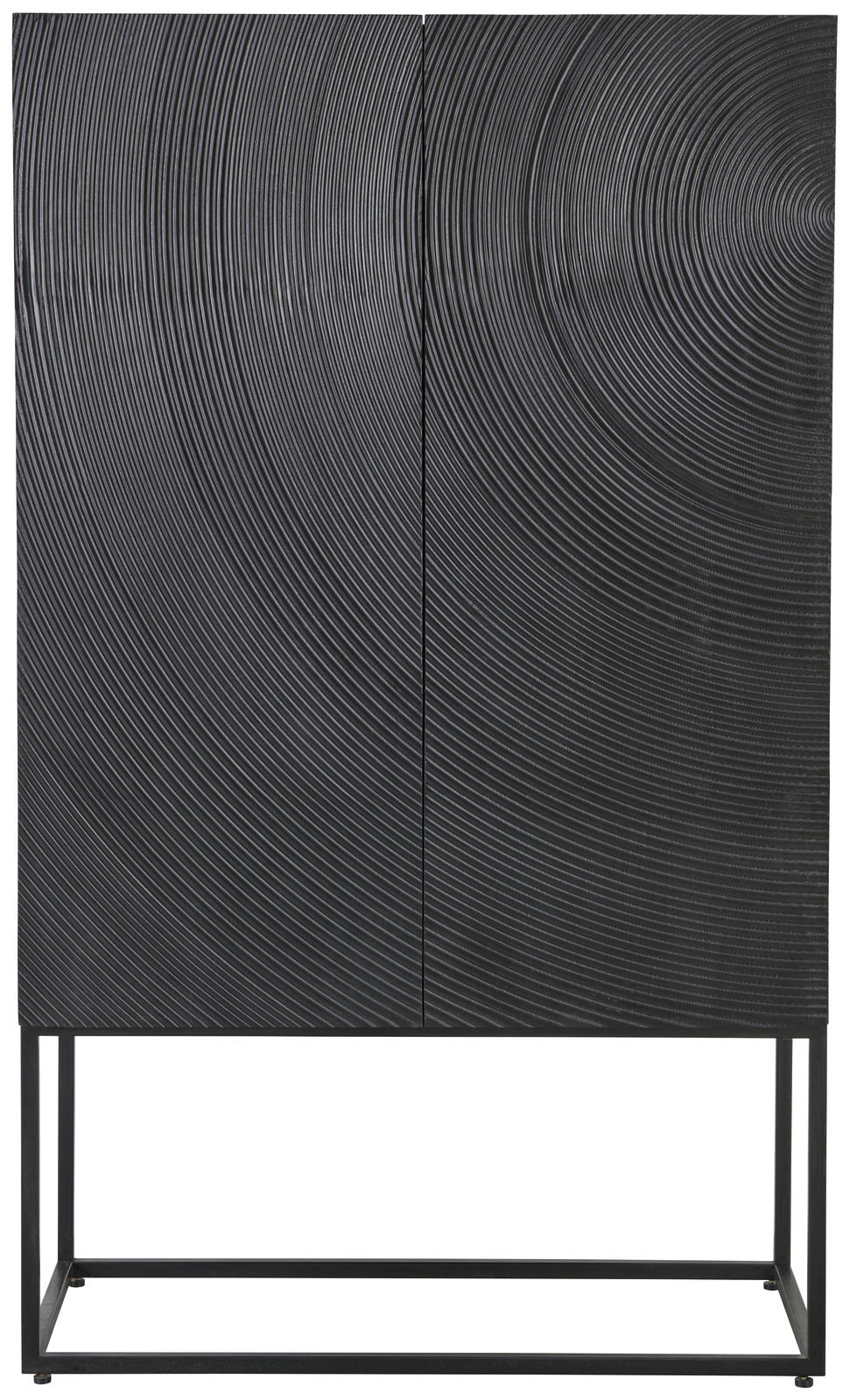 Modernes Highboard mit schwarzer, strukturierter Oberfläche und Metallgestell, Frontalansicht