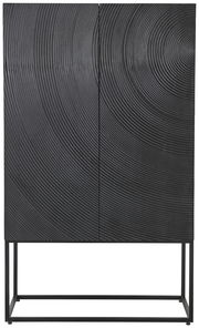 Modernes Highboard mit schwarzer, strukturierter Oberfläche und Metallgestell, Frontalansicht