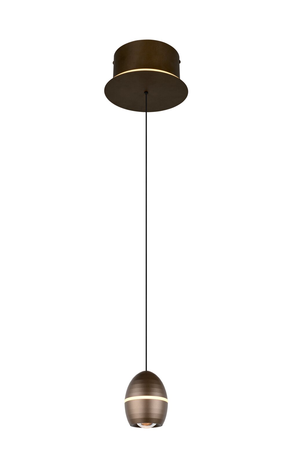 TRIO SELECT LED-Hängeleuchte BEDFORD Moderne Pendelleuchte in Schwarz mit ovalem Lampenkopf und warmweißem Lichtband, freigestellt vor weißem Hintergrund, Ansicht von vorne