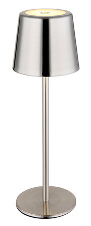 Moderne Tischleuchte aus gebürstetem Metall in Frontalansicht