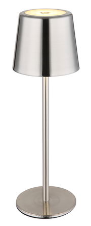 Moderne Tischleuchte aus gebürstetem Metall in Frontalansicht