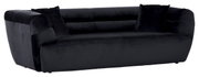 Großes, modernes Big-Sofa in dunklem Stoff mit zwei Kissen, seitliche Perspektive