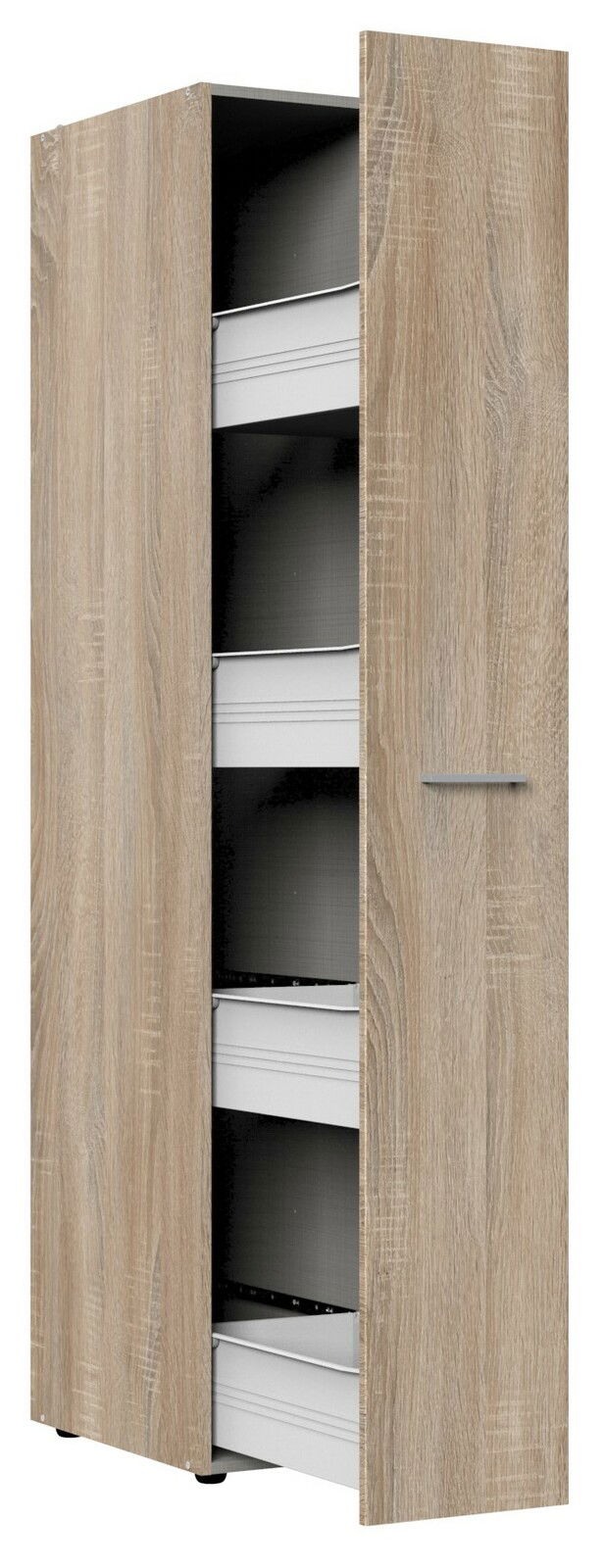 Apothekerschrank aus Holz mit geöffneter Tür, seitliche Perspektive