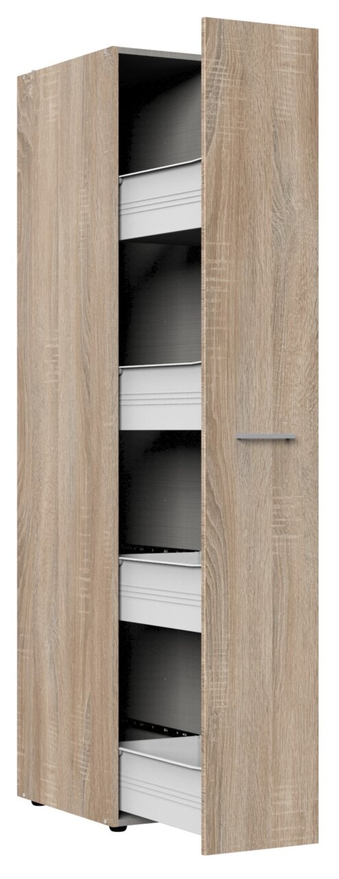 Apothekerschrank aus Holz mit geöffneter Tür, seitliche Perspektive