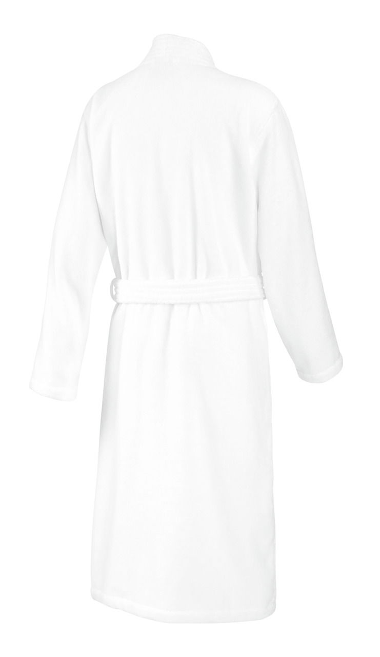 Rückansicht eines weißen Kimonos in Größe 54/56 mit Gürtel.