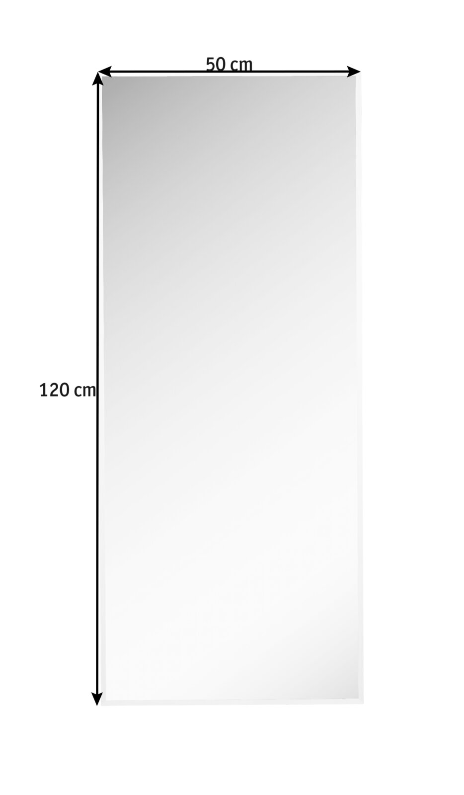 Facetspiegel met de afmetingen 50 x 120 cm, afgebeeld van voren.