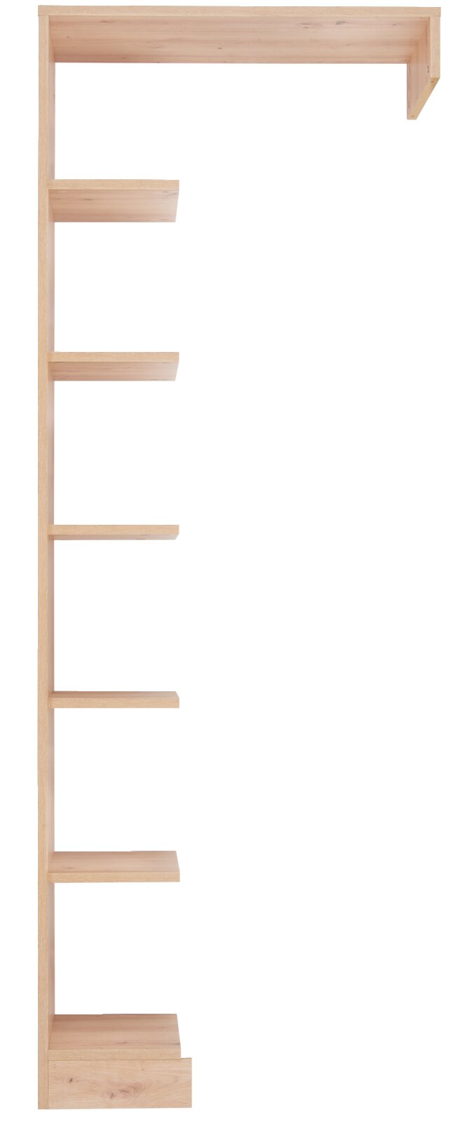 MyBaby Anstellregal für Kleiderschrank LEO Seitenansicht eines Anstellregals aus Holz mit mehreren Regalböden, geeignet für die Erweiterung eines Kleiderschranks.