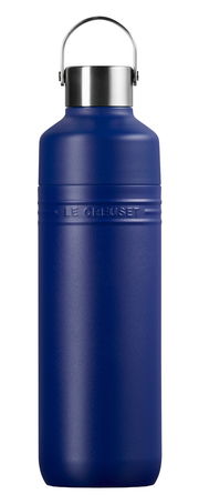 Blaue Trinkflasche 1L mit Edelstahlverschluss, Frontalansicht