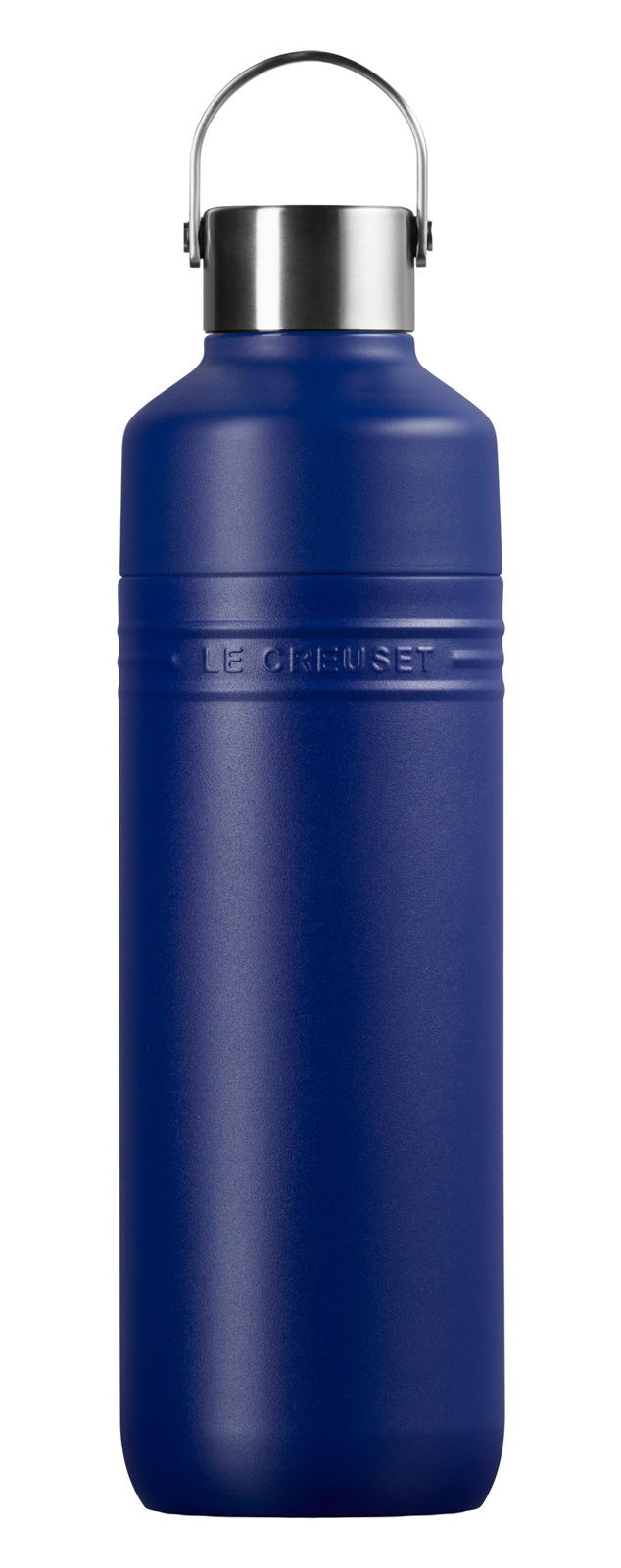 Blaue Trinkflasche 1L mit Edelstahlverschluss, Frontalansicht