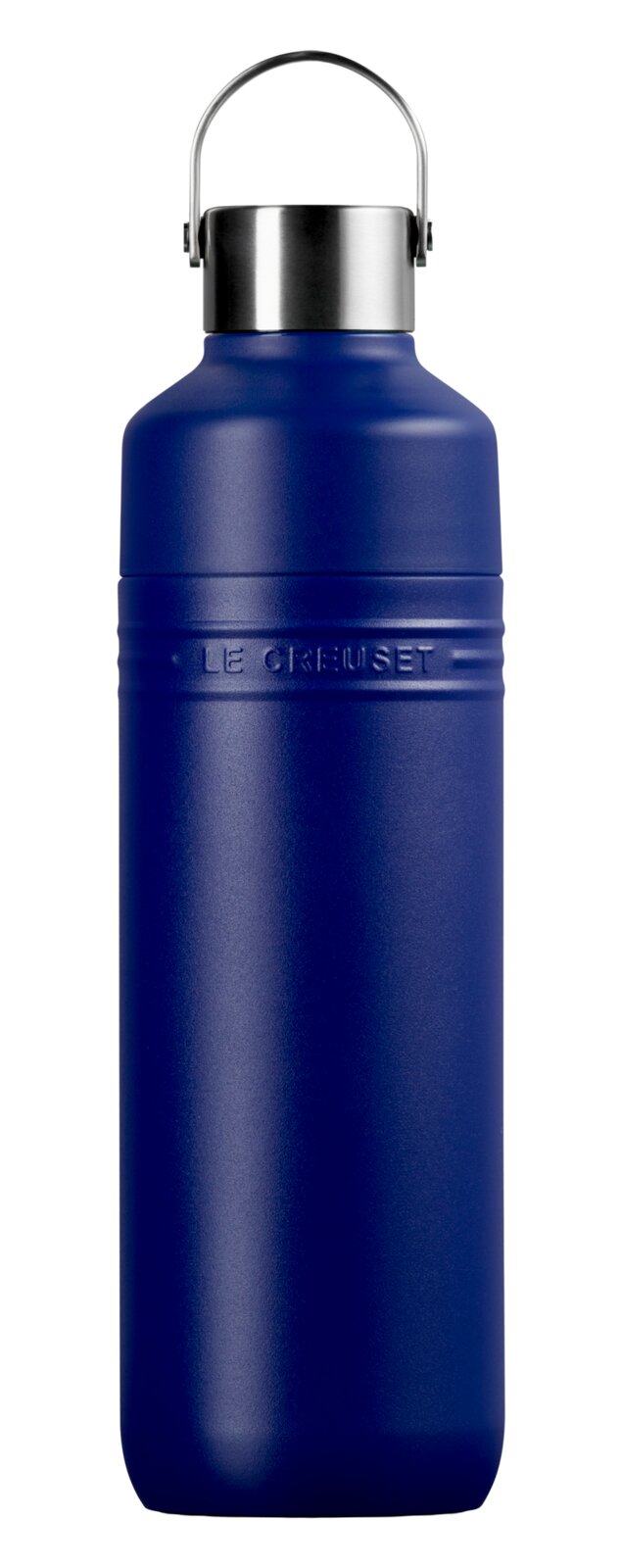 LE CREUSET Trinkflasche Azure ON THE GO Blaue Trinkflasche 1L mit Edelstahlverschluss, Frontalansicht