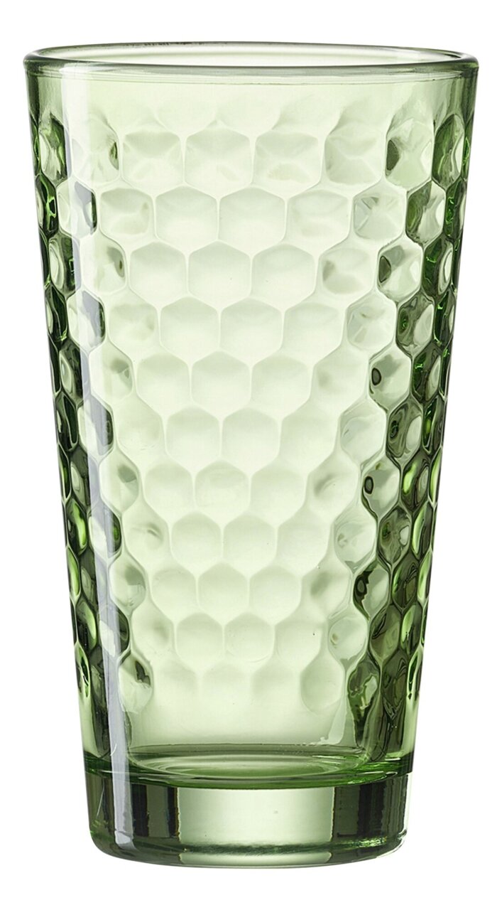 Grünes Longdrinkglas Favo 400ml mit wabenartiger Struktur, seitliche Perspektive