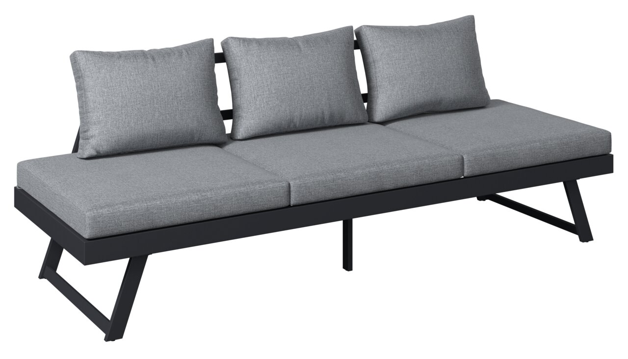 Ambia Garden Loungebank TOSCANA Graues Lounge-Sofa mit drei Kissen, seitliche Perspektive