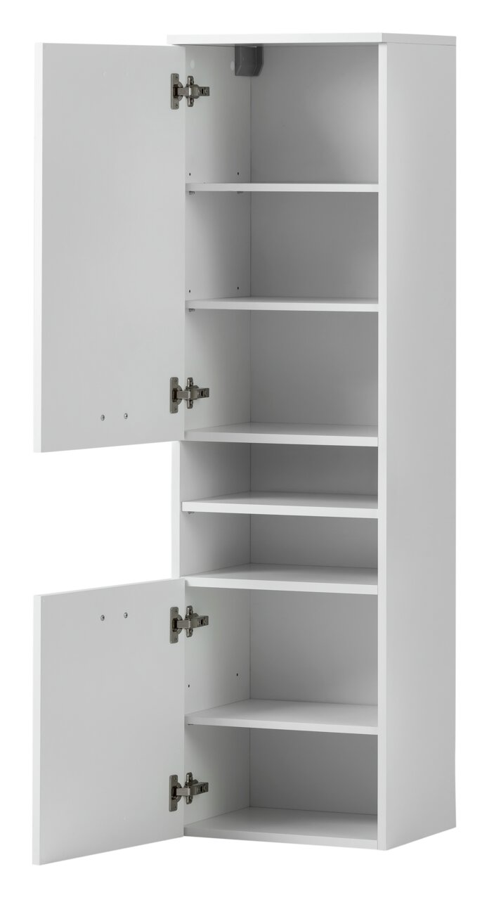 Stylife Hochschrank MONA Weißer Hochschrank mit offenen Türen und mehreren Regalböden, seitliche Perspektive