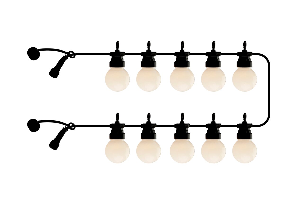 Solarbetriebene Lichterkette mit 10 LED-Lampen, seitliche Perspektive