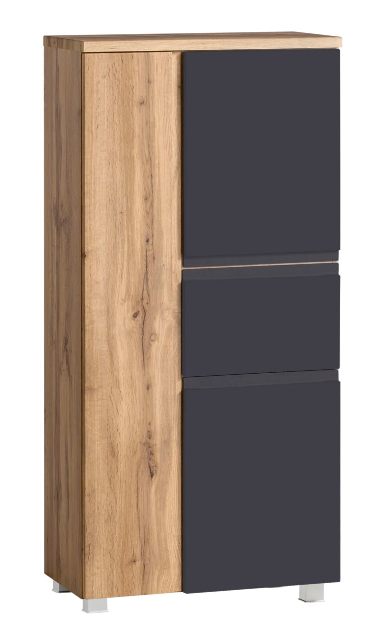 XORA Midischrank VARESE Midischrank 65 cm in Holzoptik mit dunklen Fronten, seitliche Perspektive