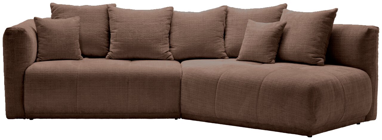 Braune Rundecke mit mehreren Kissen, Perspektive von vorne