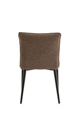 Rückansicht eines braunen Stuhls mit schwarzen Beinen