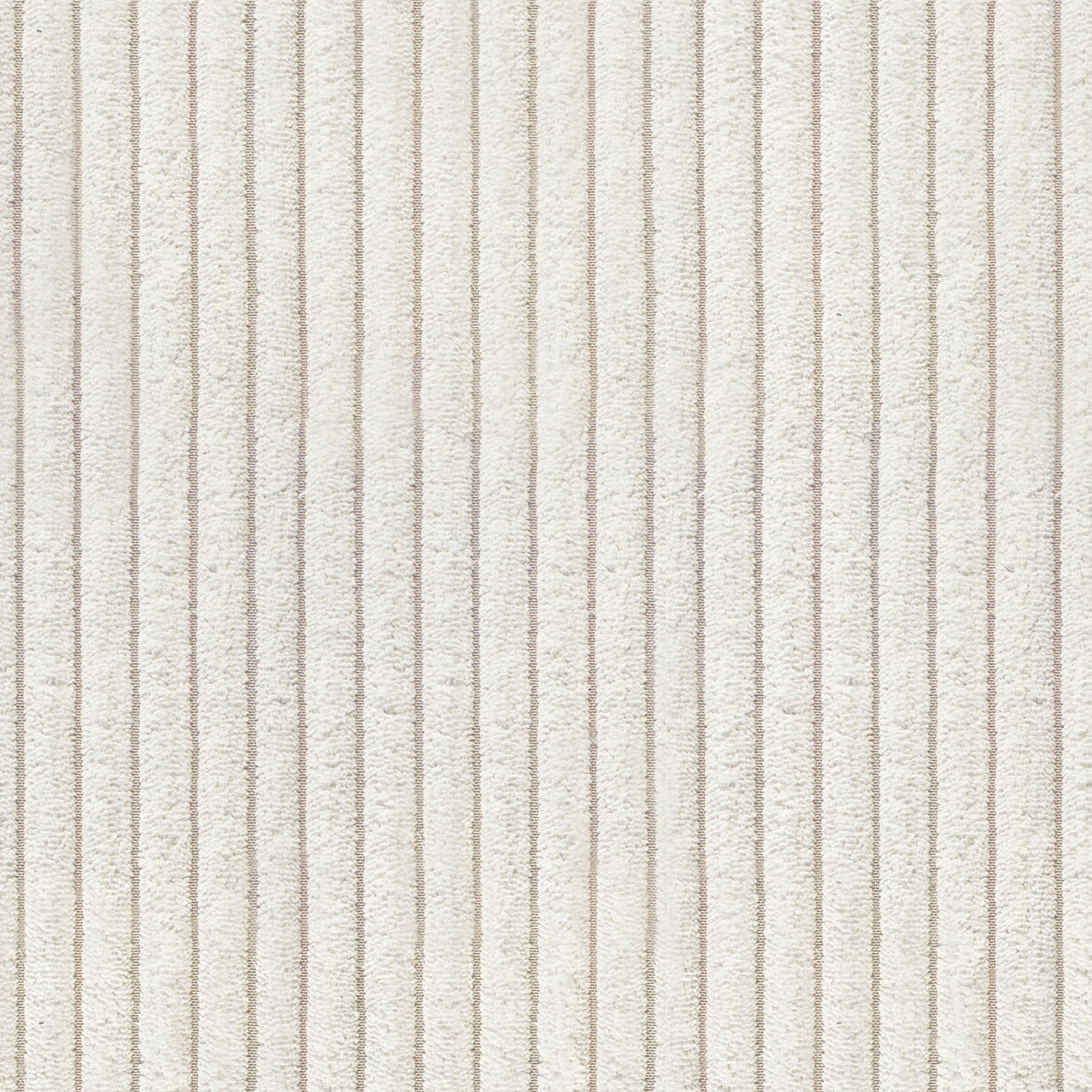 Nahaufnahme eines gestreiften Stoffmusters in Cremeweiß, vertikale Linien, Draufsicht