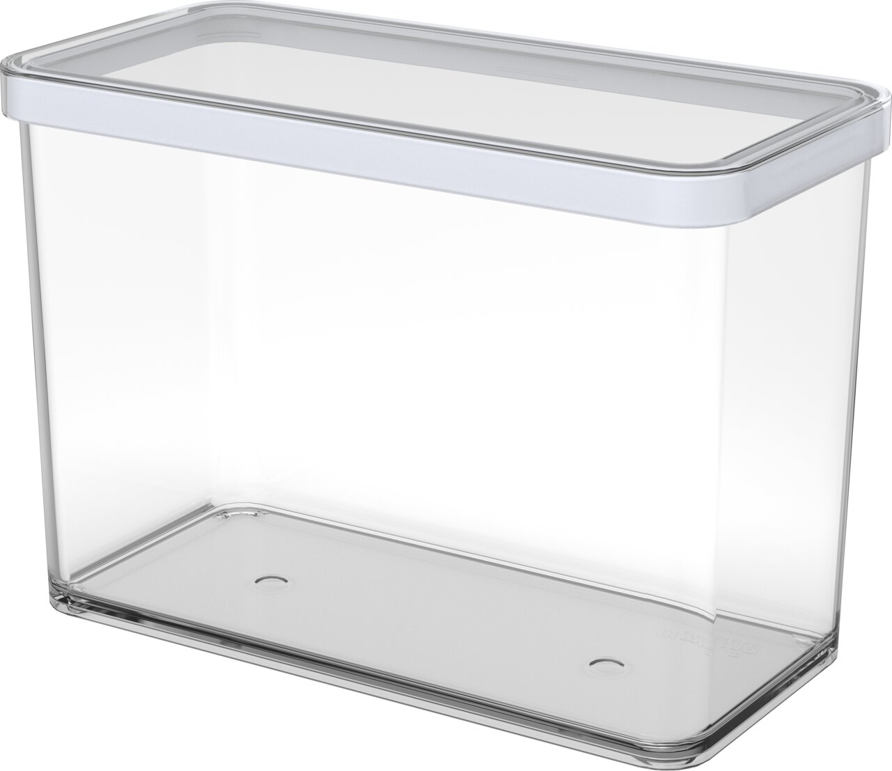 rotho Premium Dose LOFT Rechteckige, transparente Premium-Dose mit 2,1 l Fassungsvermögen, seitliche Perspektive