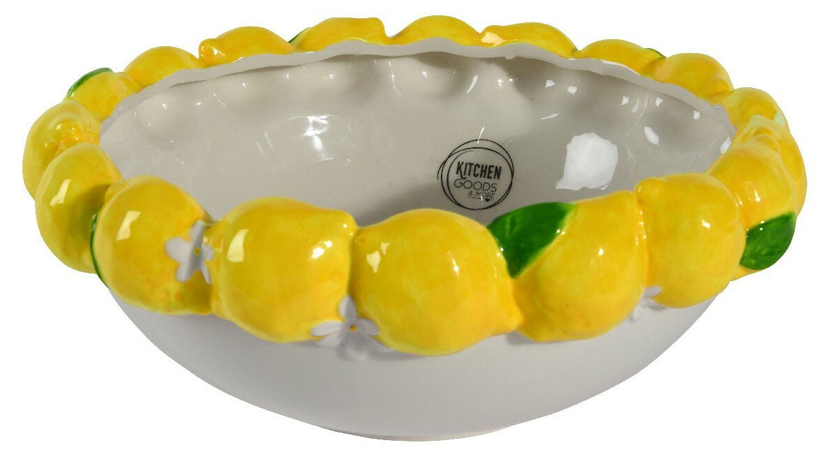Keramikschale mit gelbem Zitronenrand, seitliche Perspektive