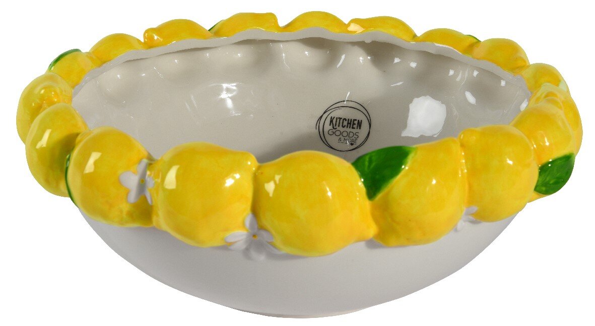 Keramikschale mit gelbem Zitronenrand, seitliche Perspektive