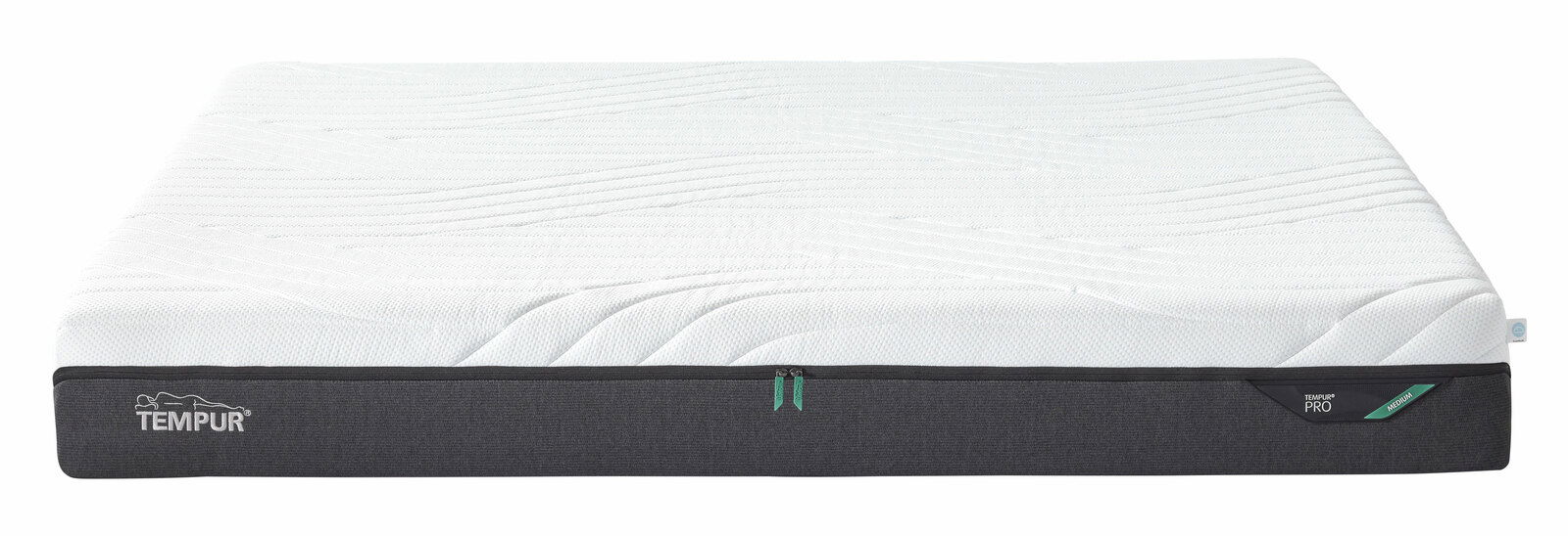 Tempur Viscomatratze PRO COOLQUILT Viscomatratze 160x200 medium von vorne, mit weißer Oberfläche und grauem Rand, Markenlogo sichtbar.