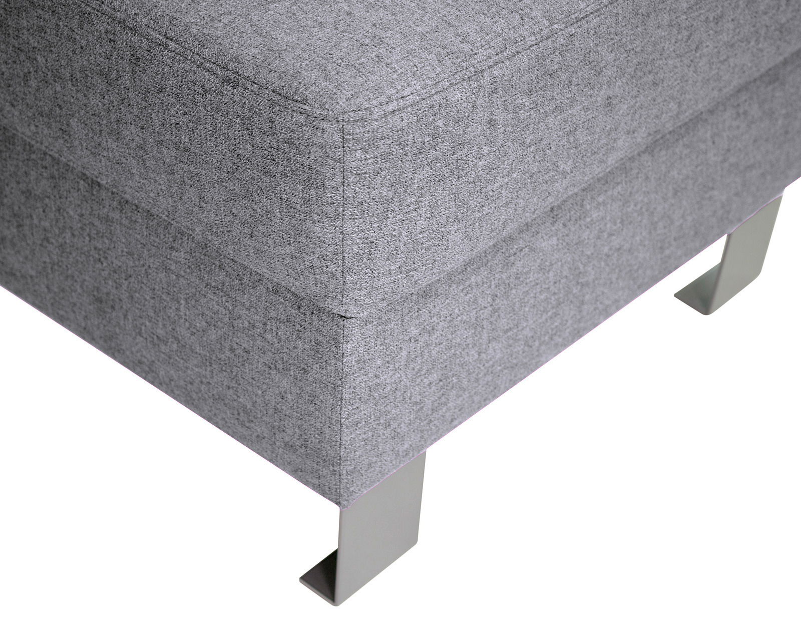 Grauer Hocker mit Metallfüßen, seitliche Perspektive