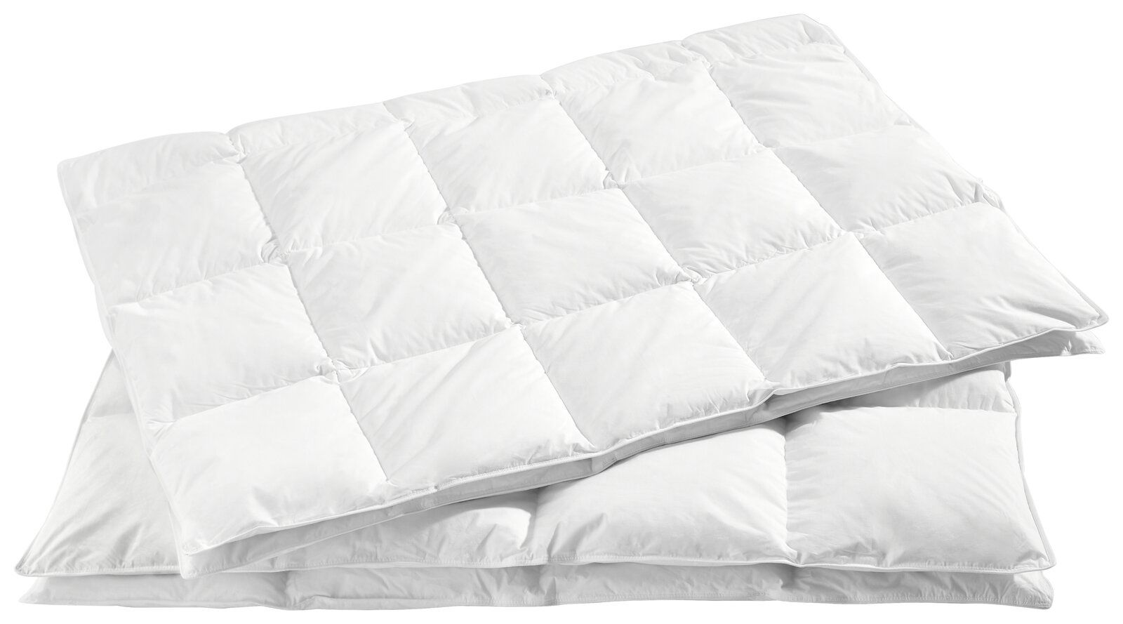 Weiße Daunendecke in der Größe 155x220 cm, von schräg oben fotografiert