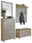 VOSS Garderoben-Set 5-tlg. SANTINA Garderoben-Set 5-tlg. in moderner Holz- und Hochglanzoptik, bestehend aus einem Spiegel, einer Schuhkommode, einer Sitzbank mit Stauraum und einer Wandgarderobe mit Hutablage. Frontalansicht.