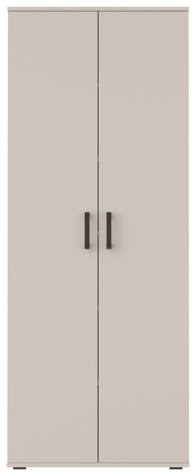 Frontansicht eines XL-Schuhschranks mit zwei Türen und schwarzen Griffen in modernem Design.