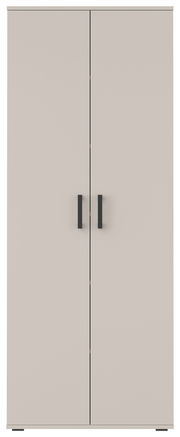 Frontansicht eines XL-Schuhschranks mit zwei Türen und schwarzen Griffen in modernem Design.