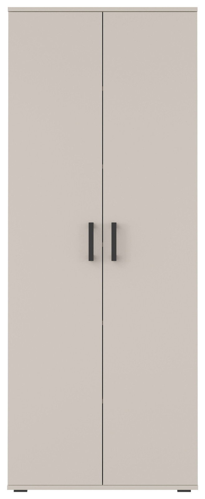 Frontansicht eines XL-Schuhschranks mit zwei Türen und schwarzen Griffen in modernem Design.