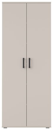 Frontansicht eines XL-Schuhschranks mit zwei Türen und schwarzen Griffen in modernem Design.