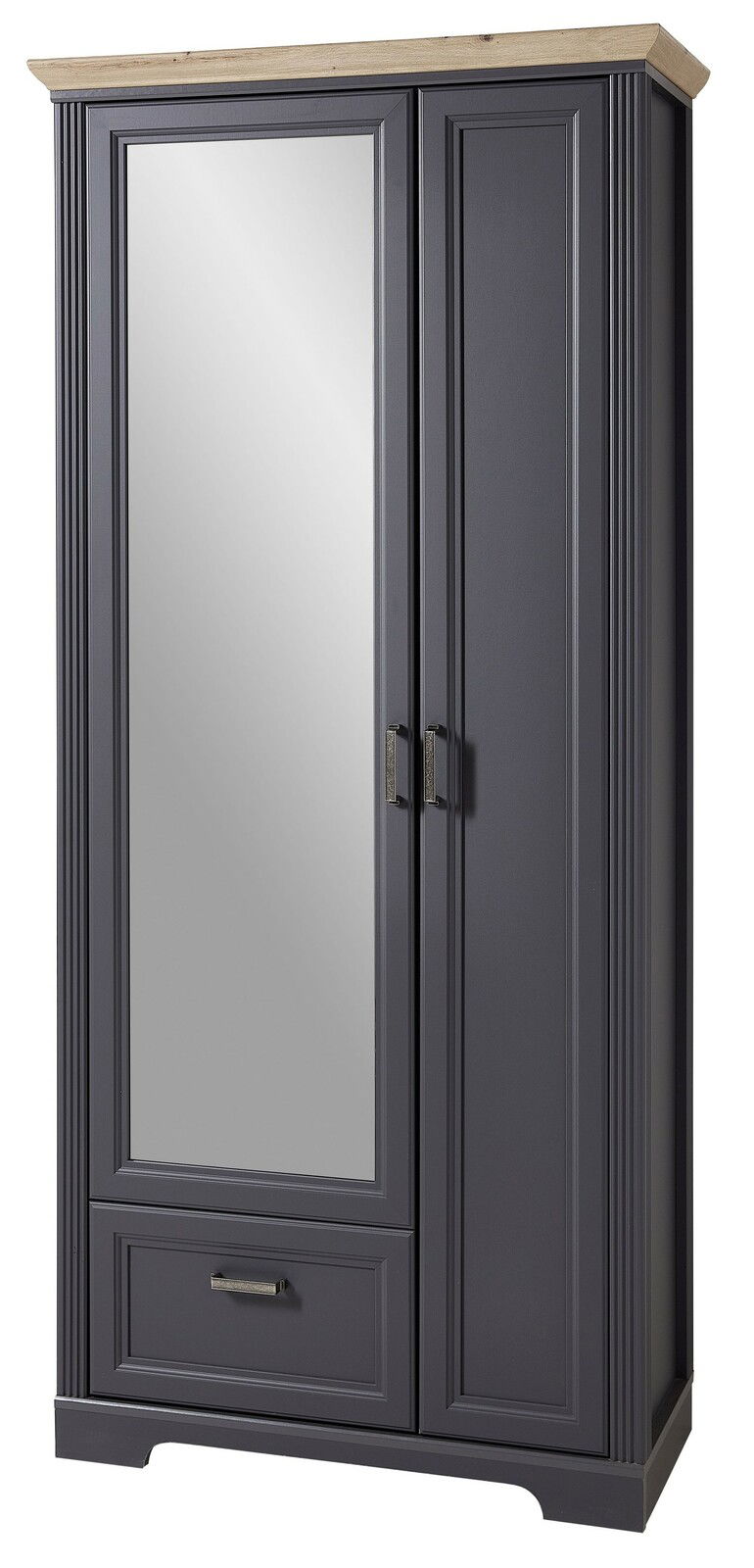 Landscape Garderobenschrank breit JUDITH Garderobenschrank breit JUDITH in dunklem Holz mit Spiegel und Schublade, Frontalansicht