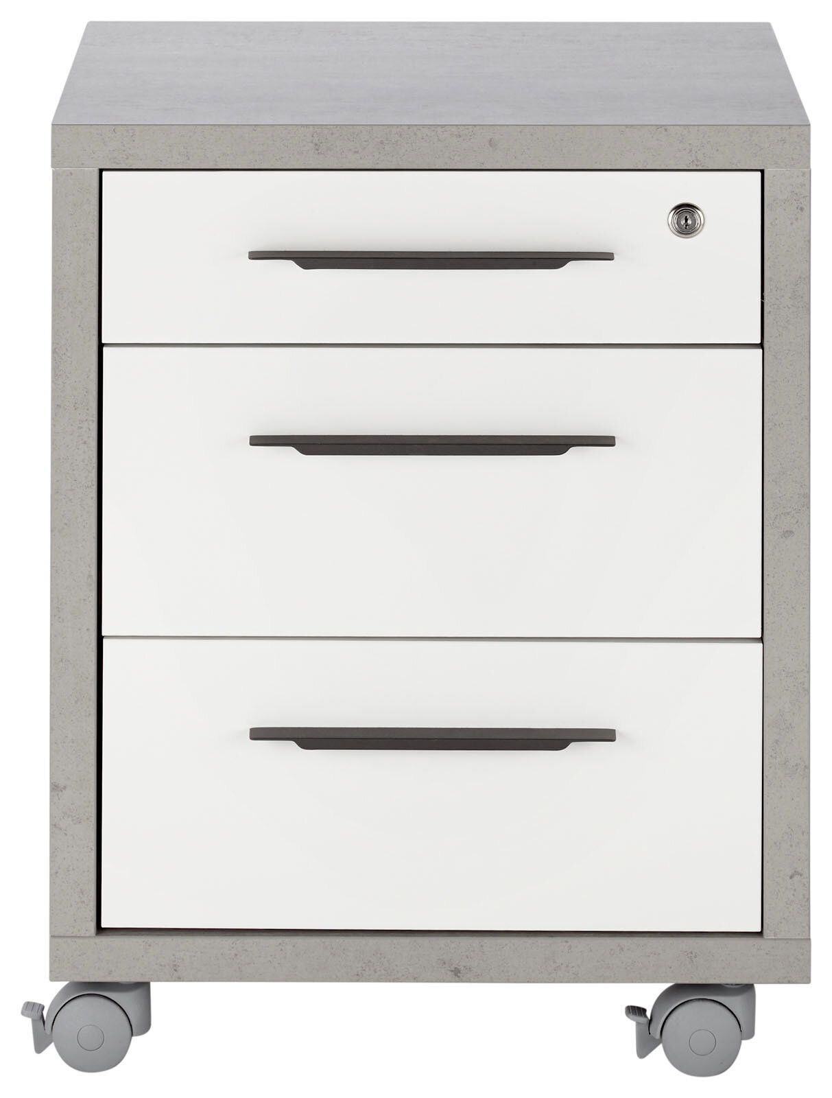 XORA Rollcontainer DIVINO Rollcontainer mit drei Schubladen, grauer Korpus und weiße Fronten, auf Rollen, Vorderansicht