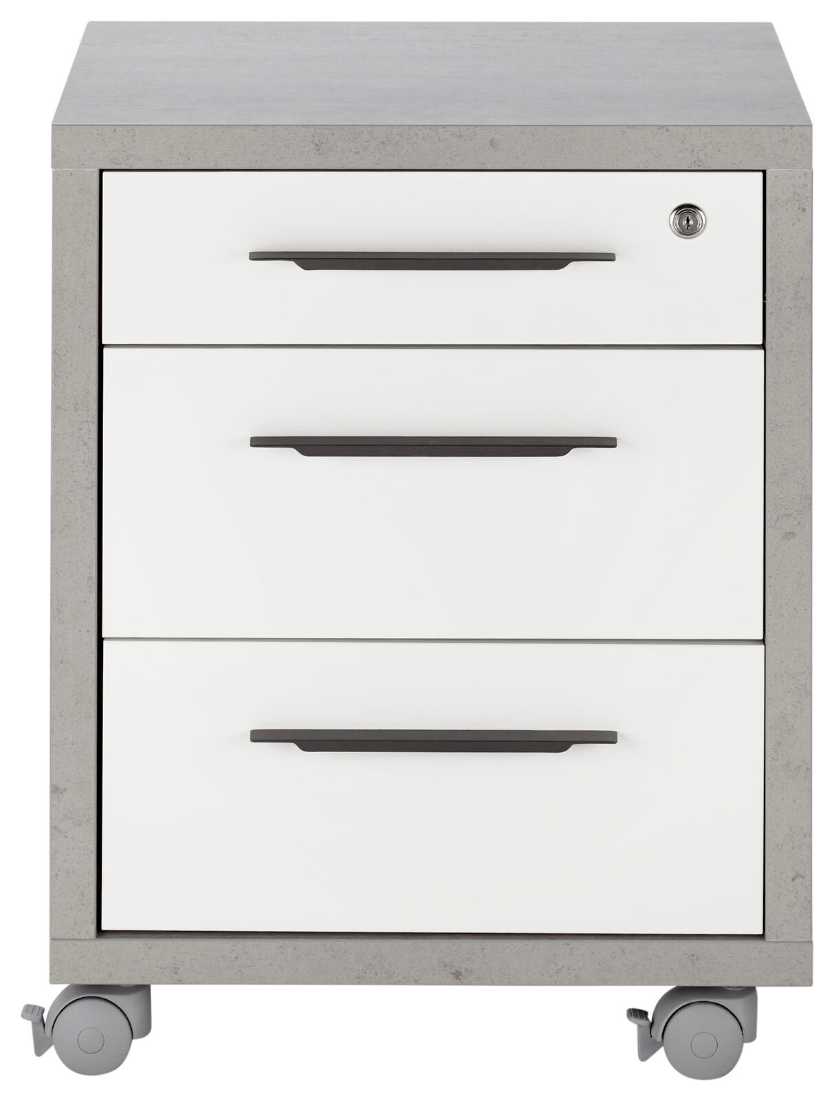 XORA Rollcontainer DIVINO Rollcontainer mit drei Schubladen, grauer Korpus und weiße Fronten, auf Rollen, Vorderansicht