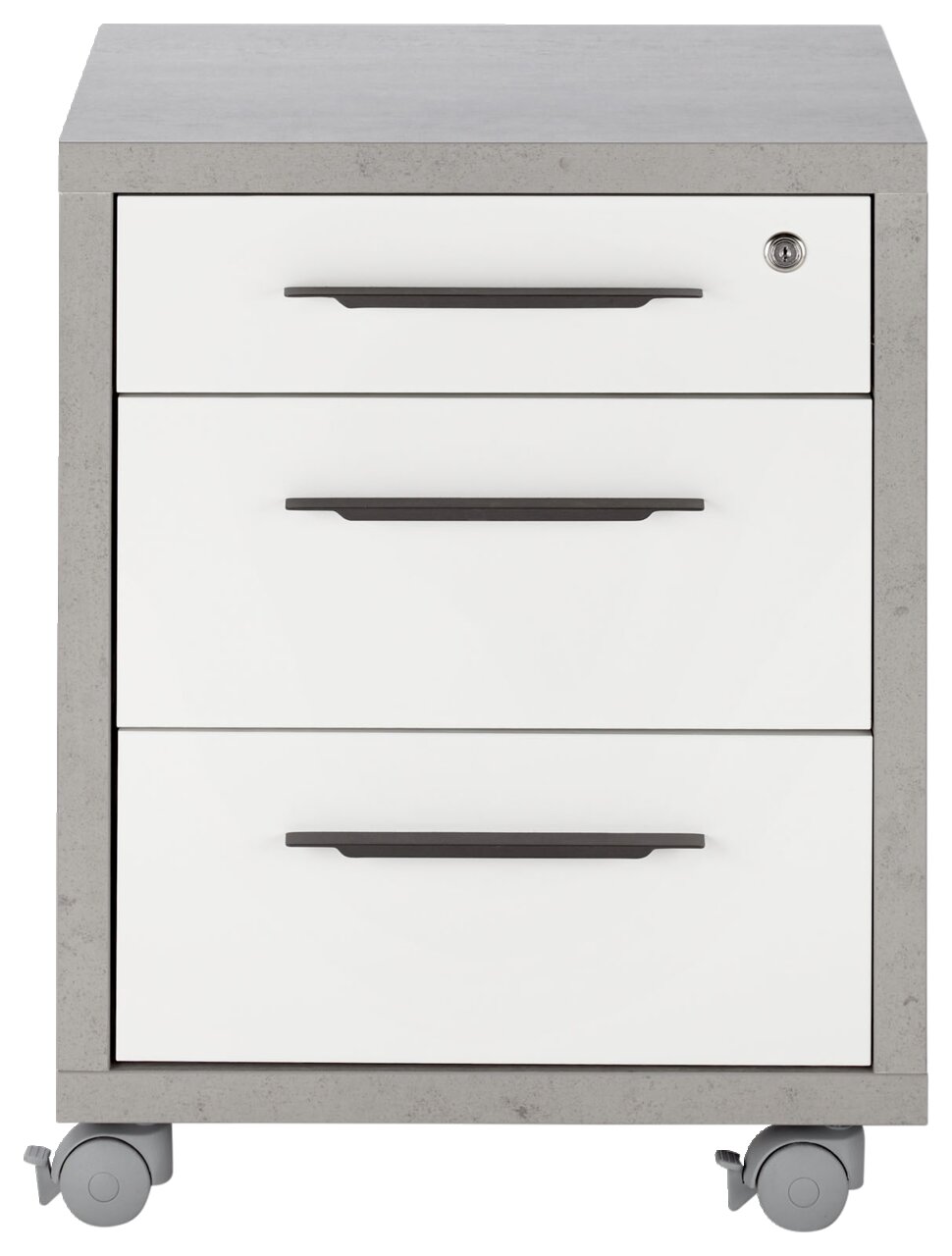 XORA Rollcontainer DIVINO Rollcontainer mit drei Schubladen, grauer Korpus und weiße Fronten, auf Rollen, Vorderansicht