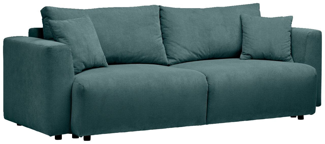 Z2 Schlafsofa PONTE Grünes Funktionssofa mit zwei Armlehnen und Kissen, seitliche Perspektive