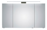 Moderner Spiegelschrank mit drei Türen und integrierter Beleuchtung, Frontalansicht.