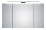 Moderner Spiegelschrank mit drei Türen und integrierter Beleuchtung, Frontalansicht.