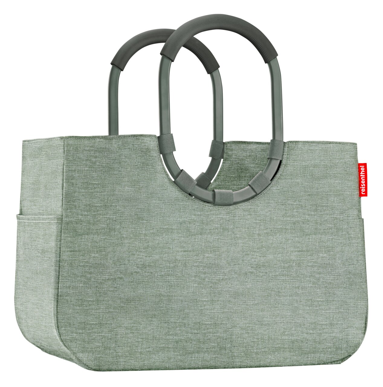 Grüne Einkaufstasche mit stabilen Griffen, seitliche Perspektive