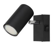 Schwarzer Wandstrahler mit zylindrischem Lampenkopf, seitliche Perspektive